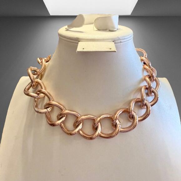 ZARA Rose Gold Tone Chunky Chain Link Statement Necklace - Picture 6 of 8